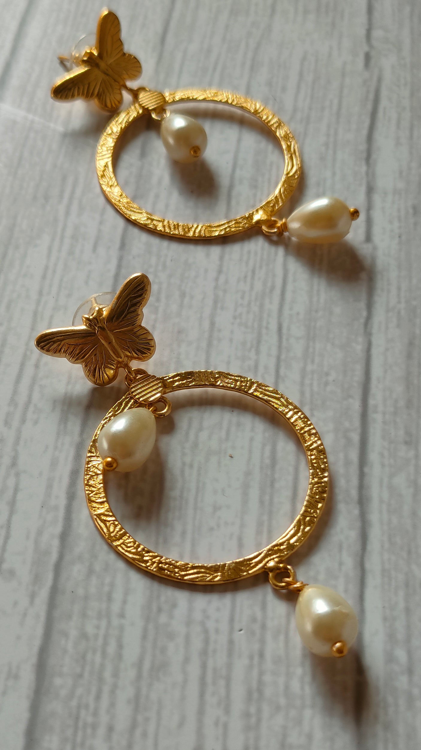 Circular Brass Dangler Earrings with Pearl Beads