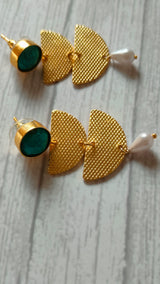 2 Layer Brass Earrings with Turquoise Stone and Pearl Beads