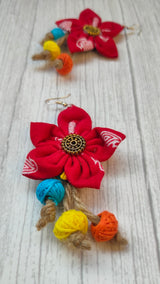 Red Handcrafted Fabric Earrings with Jute Strings