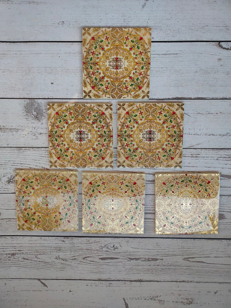 Wooden Coasters and Case with Ethnic Enamel Painted Flower Motifs (Set of 6)