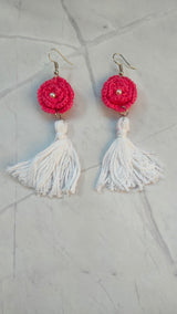 Baby Pink and White Handcrafted Crochet Dangler Earrings