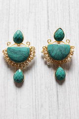 Turquoise Natural Stones Embedded Brass Dangler Earrings