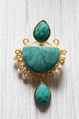 Turquoise Natural Stones Embedded Brass Dangler Earrings
