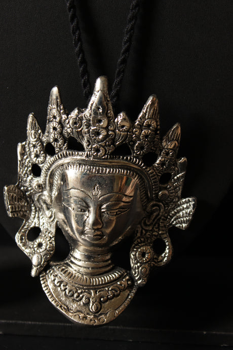 Statement Oxidised Religious Motif Pendant Thread Closure Necklace