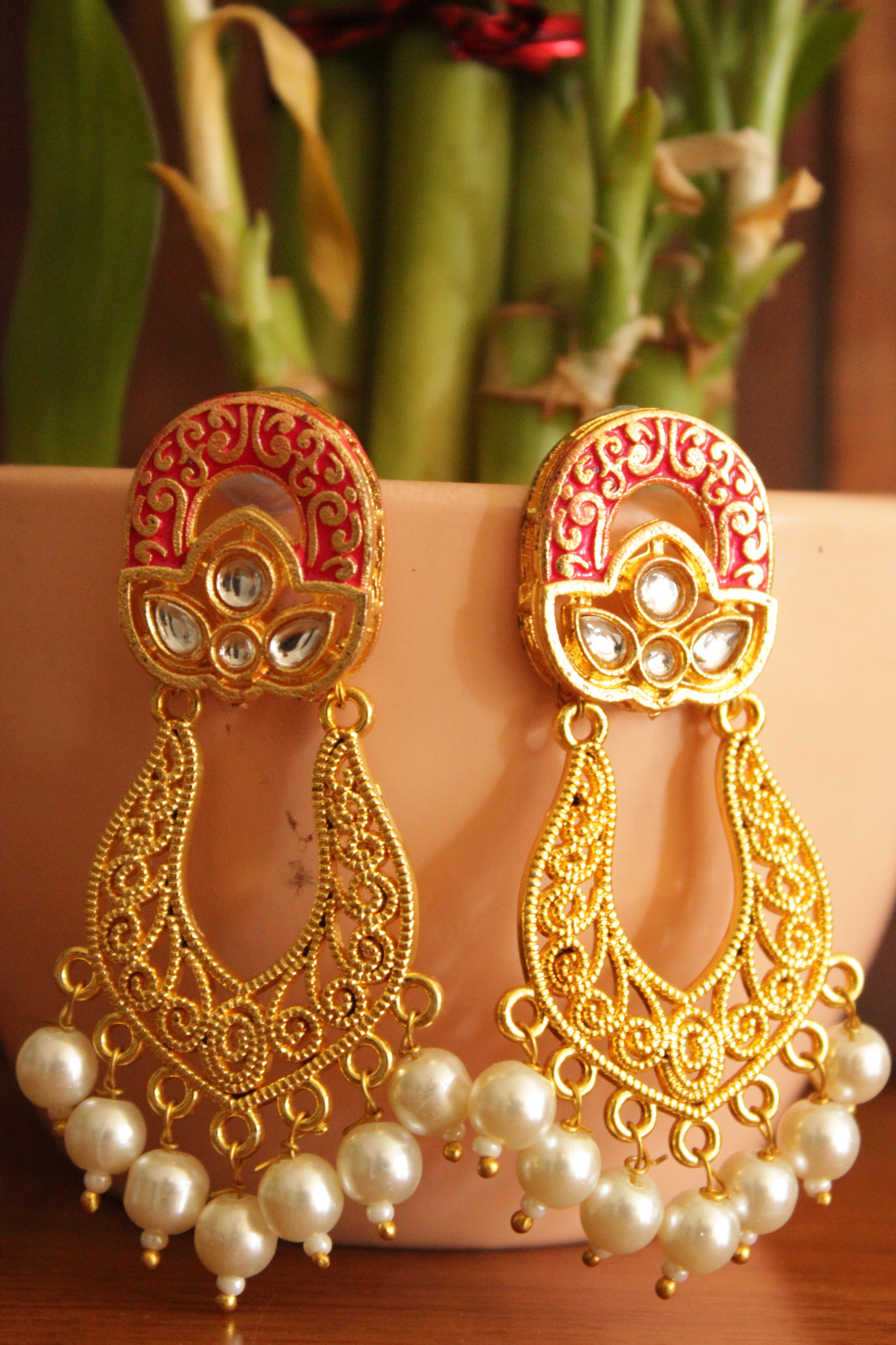 E3662 J Type White CZ Pearl Drops Gold Design Plated Finish Delicate Jhumka  Online | JewelSmart.in