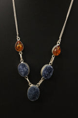 Titanium Druzy Amber Natural Gemstone Embedded Silver Plated Necklace