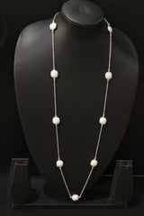 Faceted White Coral Quartz Gemstone Embedded Silver Plated Bezel Connector Chain Necklace