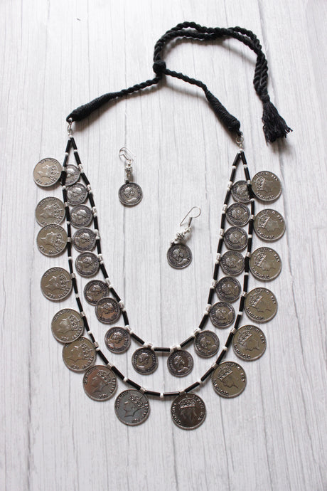 Vintage Stamped Coins Glass Beads Necklace Set