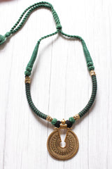 Antique Gold Finish Green Braided Threads Necklace