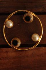 Black Evil Eye and Pearl Embedded Gold Finish Hoop Earrings