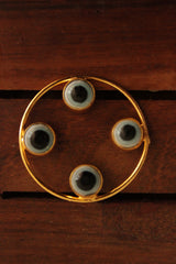 White Evil Eye Embedded Gold Finish Hoop Earrings