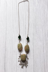 Unakite Chrome Diopside Quartz Natural Gemstone Embedded Silver Plated Necklace