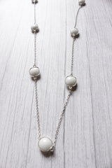 Faceted White Coral Quartz Gemstone Embedded Silver Plated Bezel Connector Chain Necklace