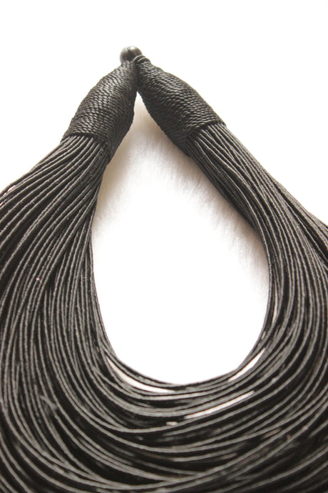 Black Handmade Silk Threads Multi-Layer Statement African Choker Necklace