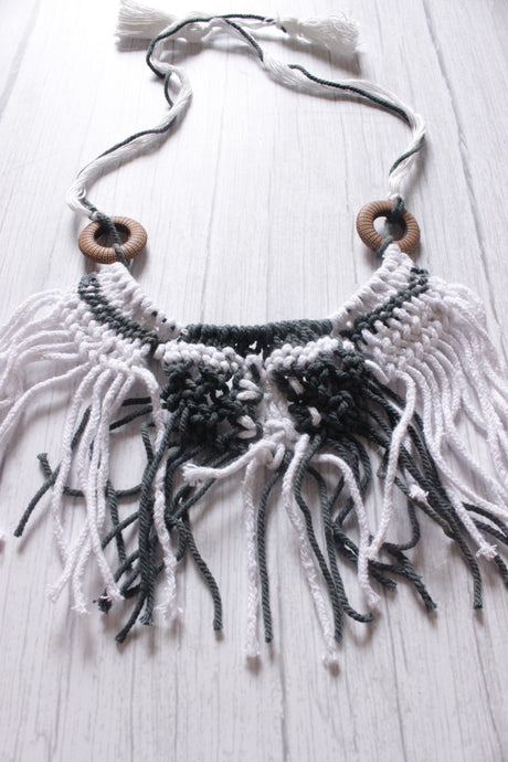 Monochrome Braided Macrame Threads Adjustable Long Necklace