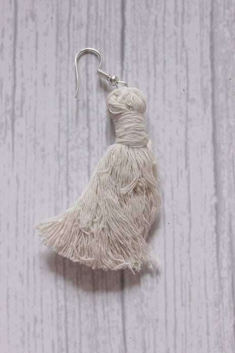 Handcrafted White Macrame Threads Dangler Earrings