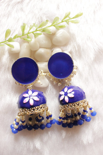 Buy Statement Jhumka in Premium American Diamonds and Royal Blue Monalisa  Beads. Sparkling Long Earrings in Royal Blue Hydro Beads. Online in India -  Etsy