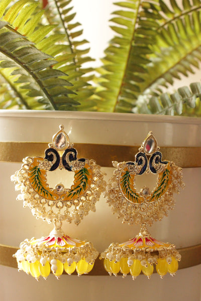 MEENAKARI VISHNU PRIYA LARGE JHUMKA EARRINGS - PURE YELLOW – SAAR BEAUTY