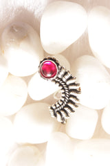 Pink Glass Stone Embedded Oxidised Silver Finish Semi-Circular Clip-On Maharashtrian Nath