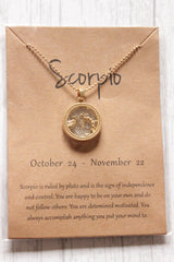 Scorpio Sun Sign Gold Plated Day Style Round Resin Horoscope Astrology Minimalist Pendant Necklace with Card