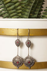 Oxidised Finish Metal Dangler Earrings Embellished with Pink Center Stone