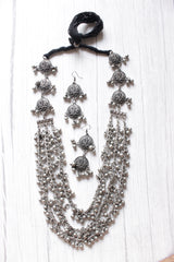 3 Layer Ghungroo Beads Embellished Oxidised Finish Necklace Set