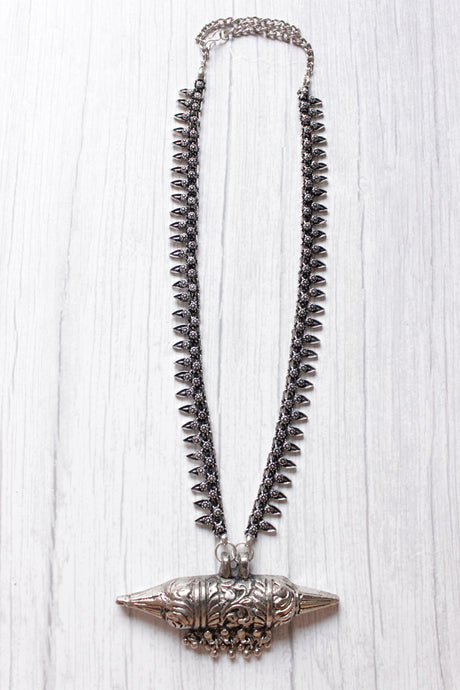 Oxidised Finish Long Chain Necklace with Warrior Pendant