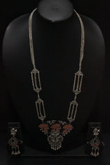 Long Chain Metal Strings Fabric Pendant Necklace Set