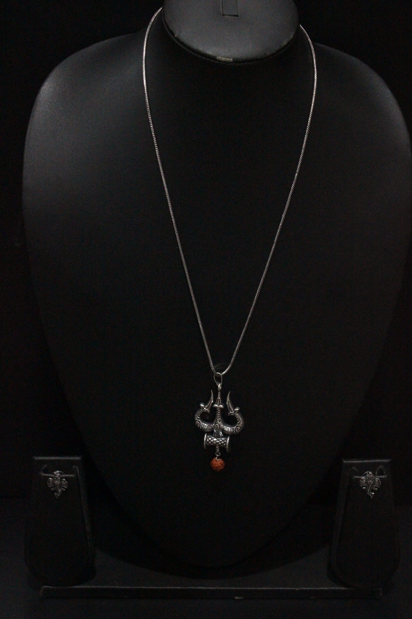 Trishul Shape Pendant Long Chain Necklace Set