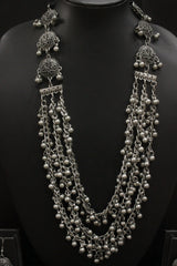 3 Layer Ghungroo Beads Embellished Oxidised Finish Necklace Set