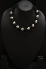 Black Fabric Beads and Oxidised Finish Metal Charms Choker Necklace