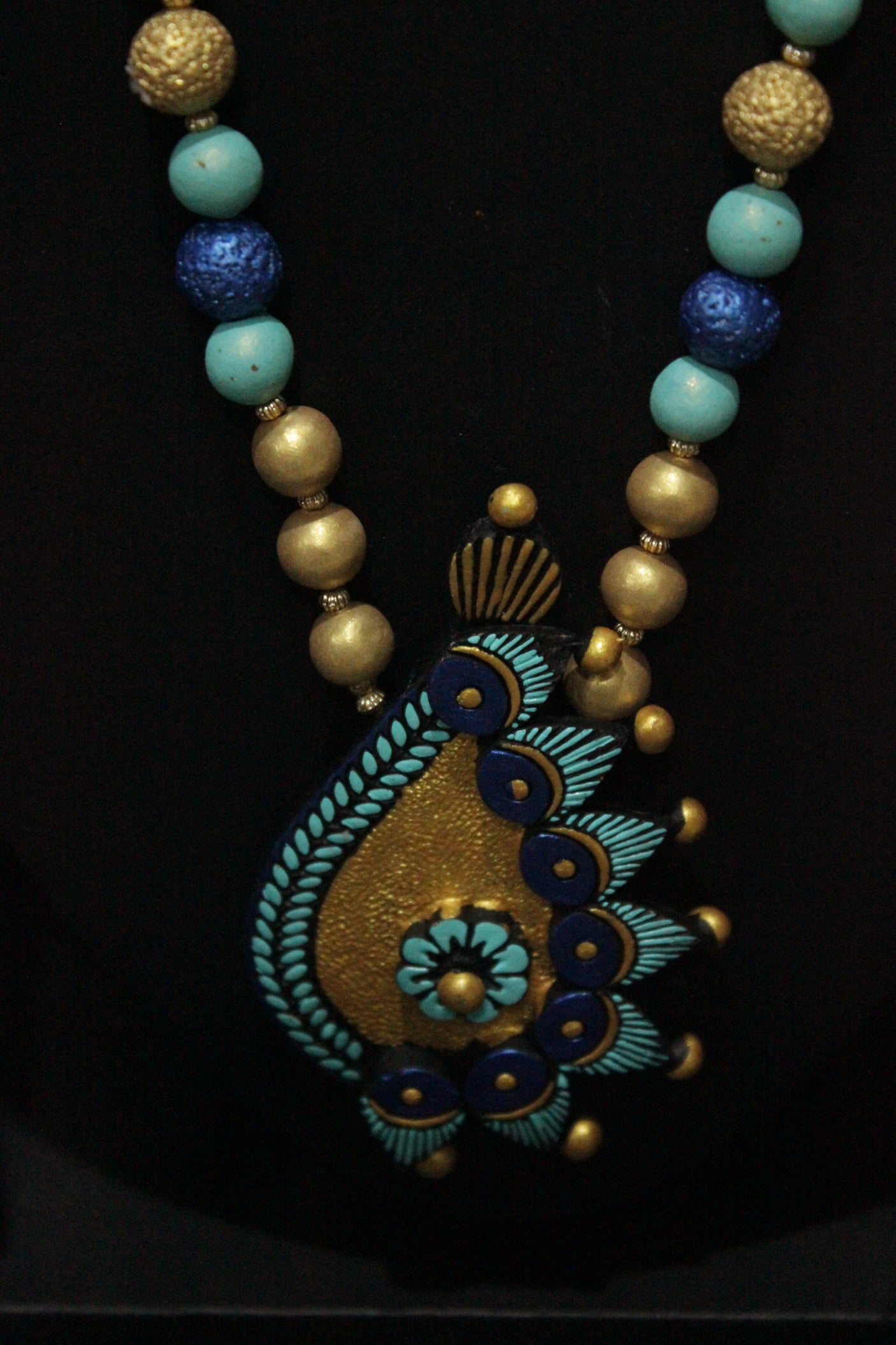 Shades of Blue & Golden Handcrafted Terracotta Clay Necklace Set