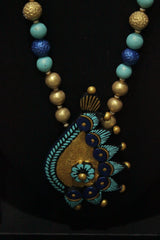 Shades of Blue & Golden Handcrafted Terracotta Clay Necklace Set