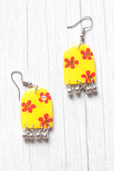 Handpainted Flowers Acrylic Plastic Yellow Dangler Earrings