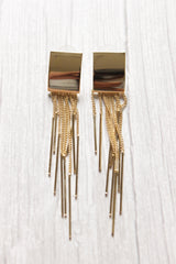 Gold Plated Shiny Metal Strings Tassel Earrings