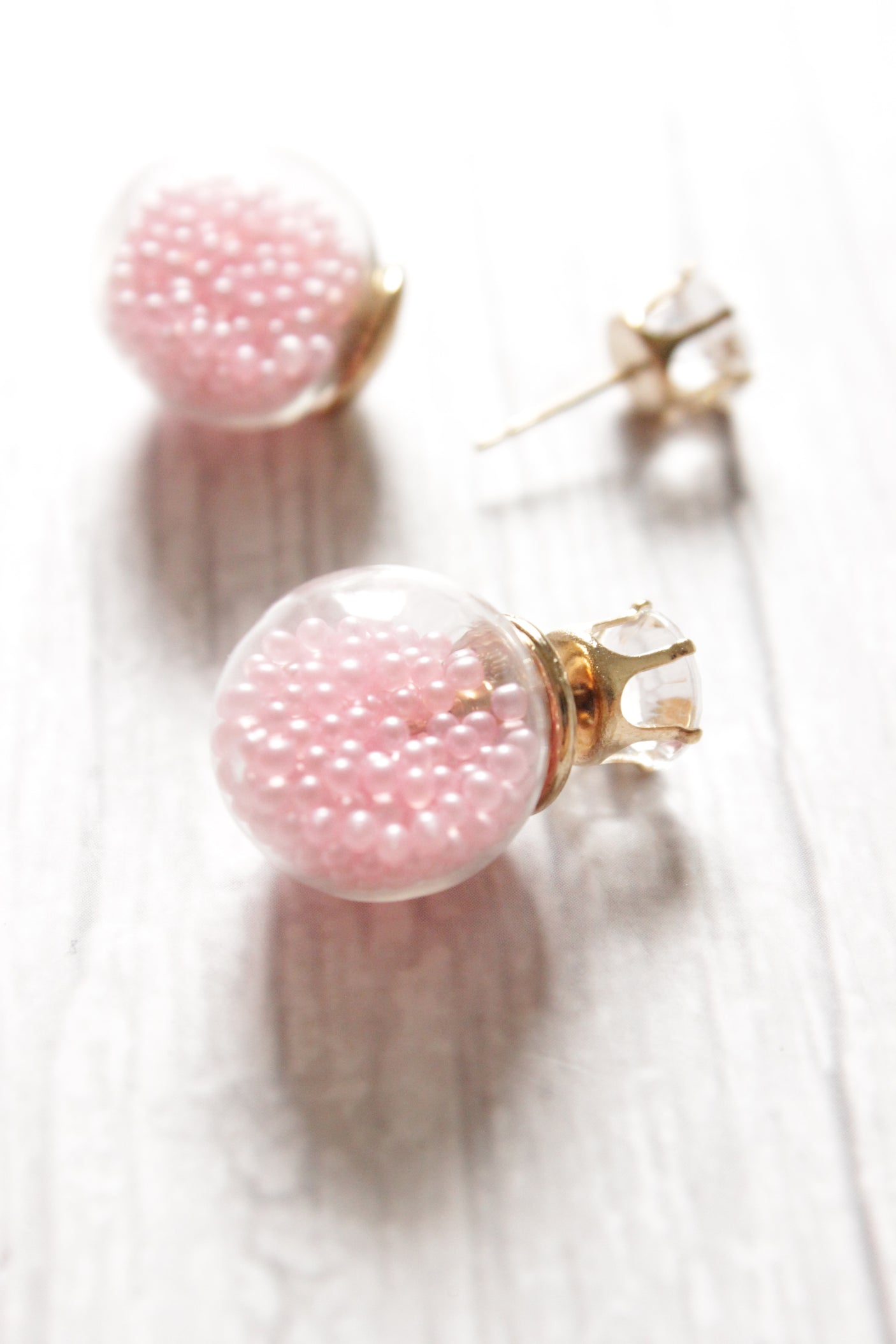 Pink Glass Ball Stud Earrings