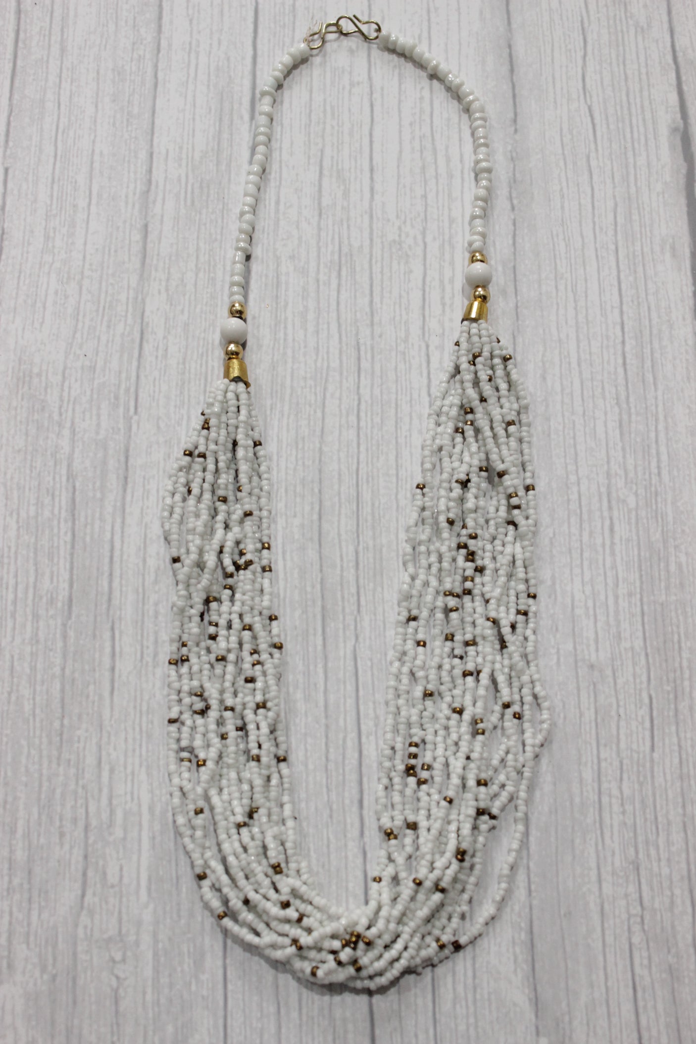 White & Golden Braided Acrylic Beads Necklace