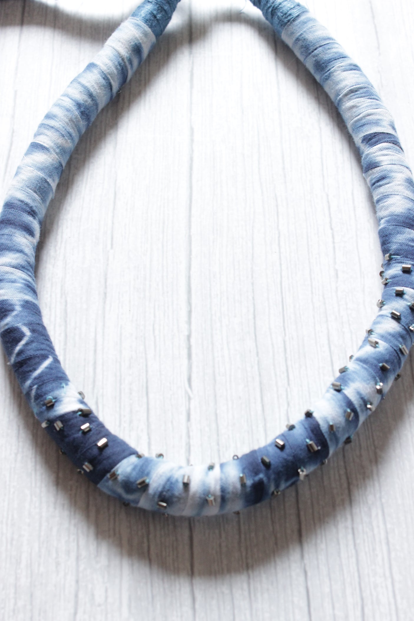 Handcrafted Natural Dyed Indigo Fabric Choker Necklace