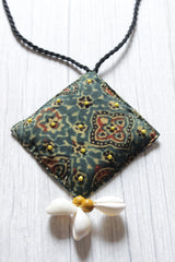 Elegant Handcrafted Ajrakh Fabric Necklace Embellished with Shells