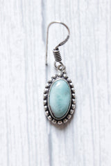 Caribbean Larimar Oval Aqua Gemstone Natural Hook Earrings