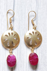 Ruby Corundum Gemstone Gold Plated Drop Dangler Earrings