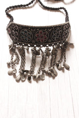 Oxidised Enamel Finish Embedded Statement Metal Choker Necklace