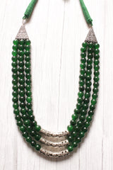 Green Glass Beads Metal 3 Layer Necklace