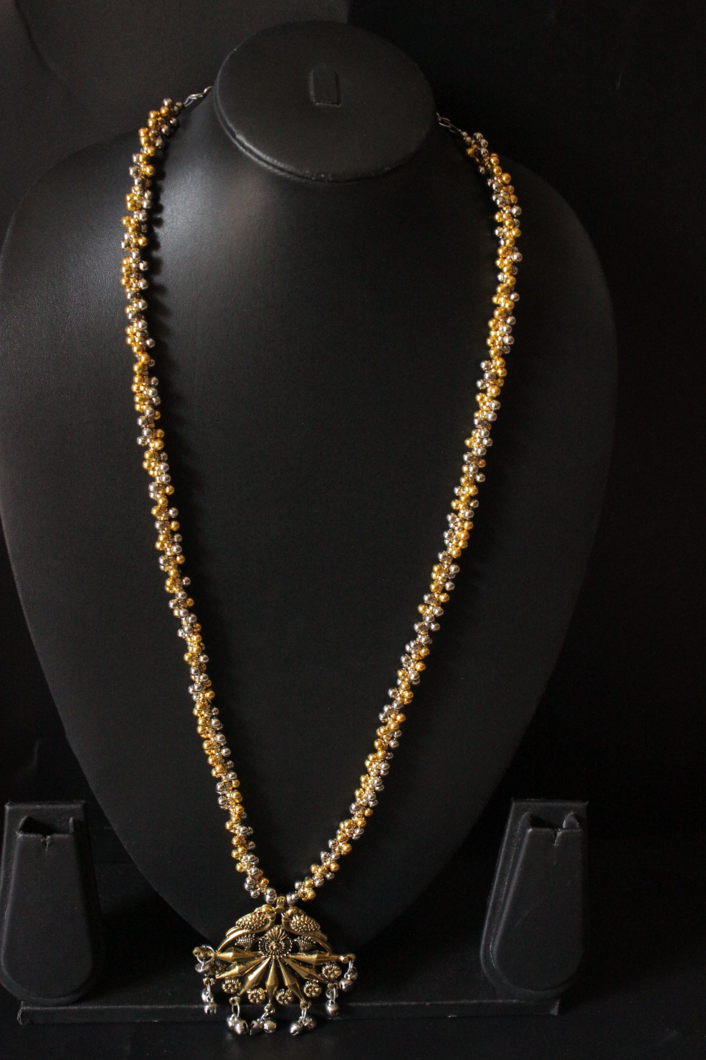 Silver and Gold Dual Finish Long Chain Festive Necklace