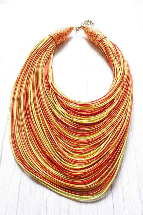 Festive Orange and Yellow Handmade Silk Threads Multi-Layer Statement African Choker Necklace