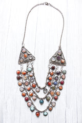 Multi-Color Resin Beads 3 Layer Metal Tibetan Necklace