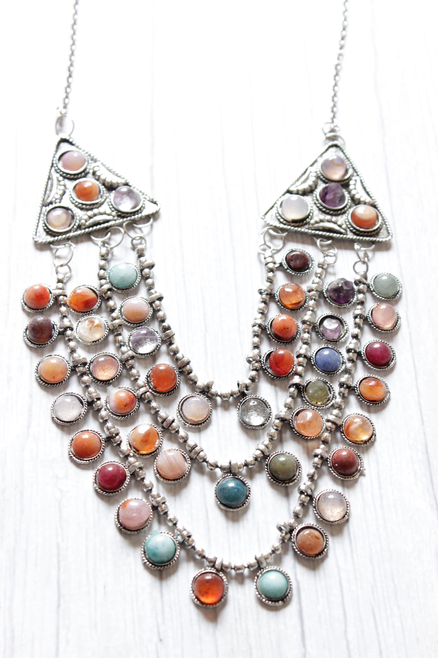 Multi-Color Resin Beads 3 Layer Metal Tibetan Necklace