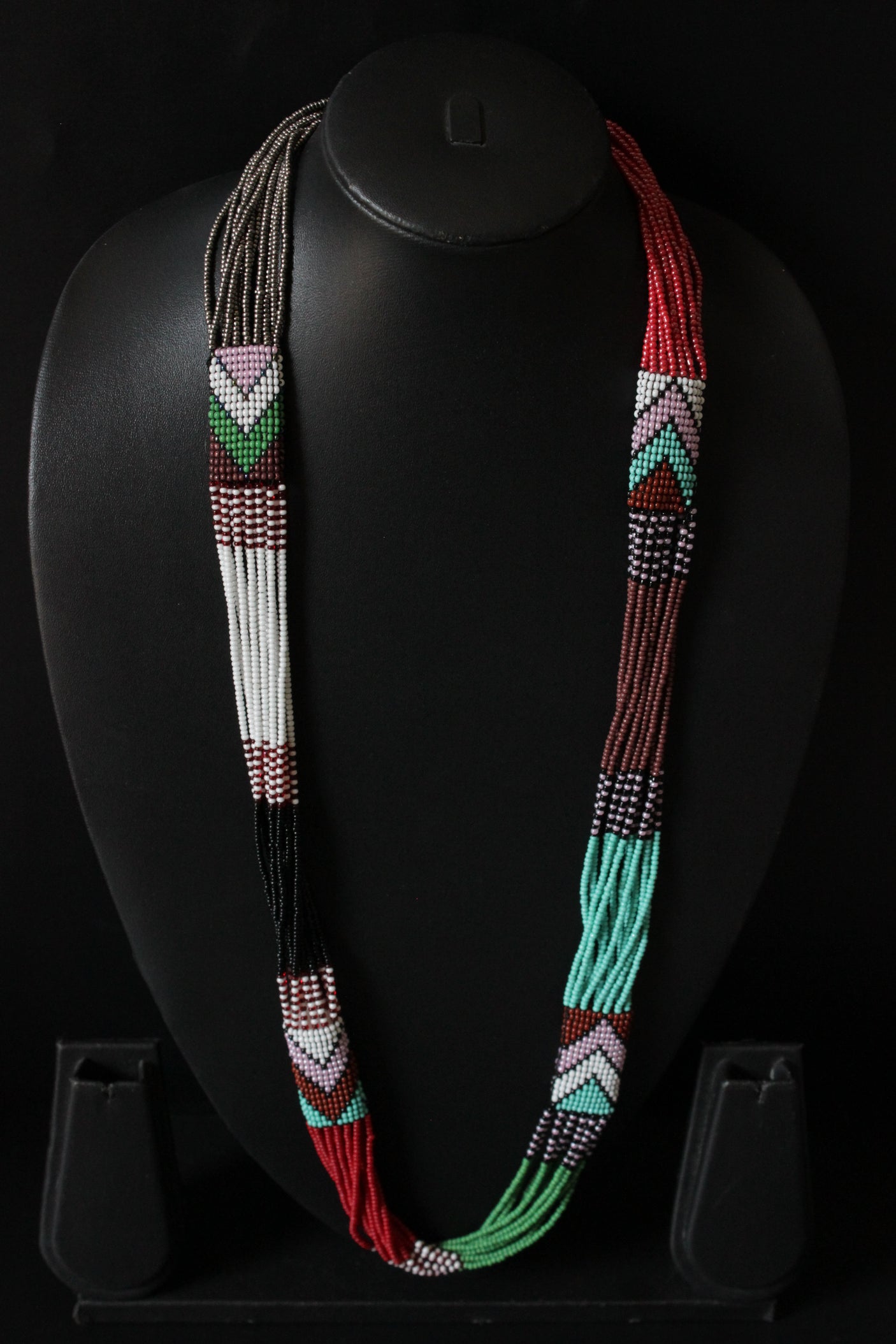 Color Blocked Multi-Color Beads Hand Braided Tribal Necklace
