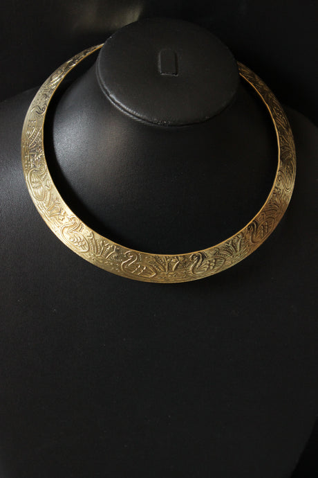 Swan Motifs Antique Finish Hasli Style Brass Choker Necklace