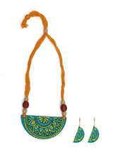 Hand Painted Fabric Necklace Set with Wooden Beads